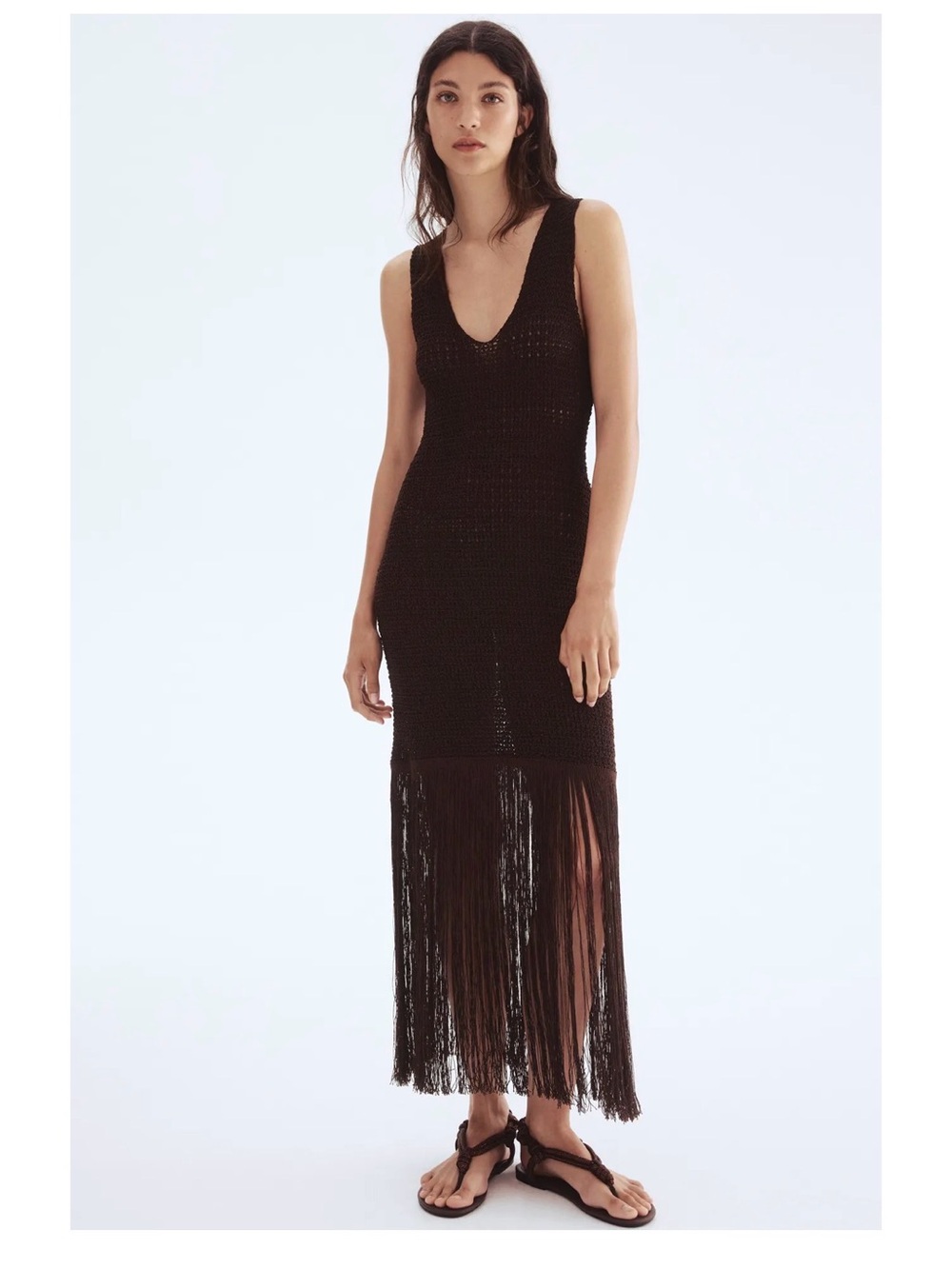 H&M Fringe Trim Knit Maxi Dress - M